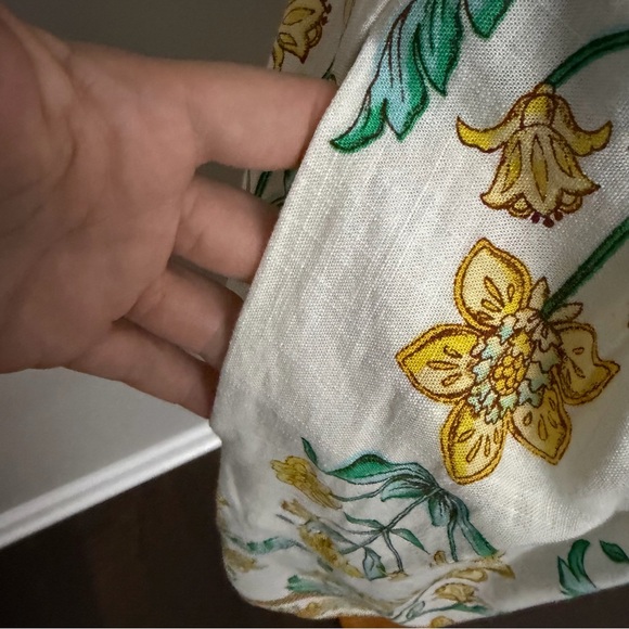 Draper James Dress Floral Linen Blend Square Neckline Lined Prairie Yellow Green - Picture 10 of 15